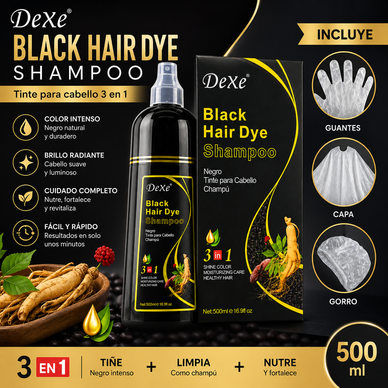 Shampoo Tinte Anti Canas 500ml – Cubre Canas desde la Primera Aplicación